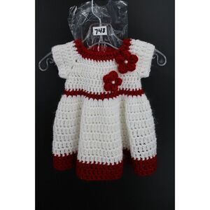 Crochet Red White  Baby Girls 3/6m Dress Soft & Beautiful